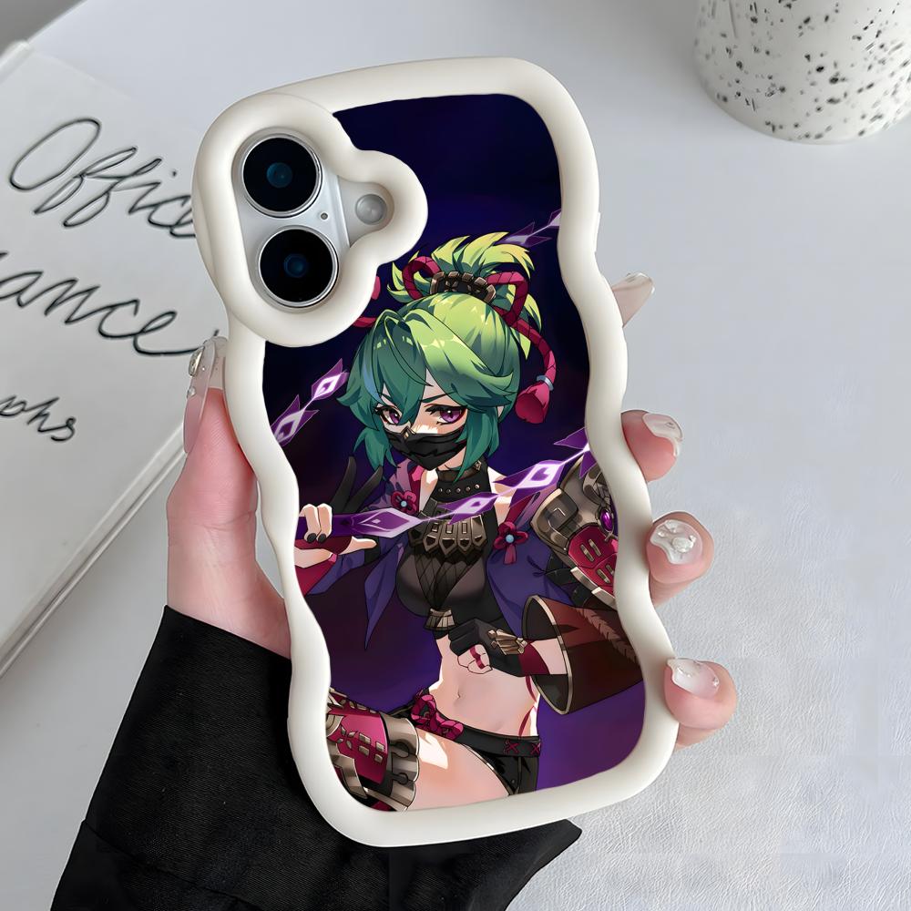Game GI Kuki Shinobu Mobile Phone Case for iPhone 17 16 15 14 13 12 11 Air Pro Max Plus Wavy Edge TPU Colorful Cover Smartphone