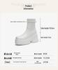 Черные кожаные ботинки Dr. Martens: Короткий голенище, Платформа с толстой подошвой, Высокий каблук, Повседневный дизайн на танкетке.