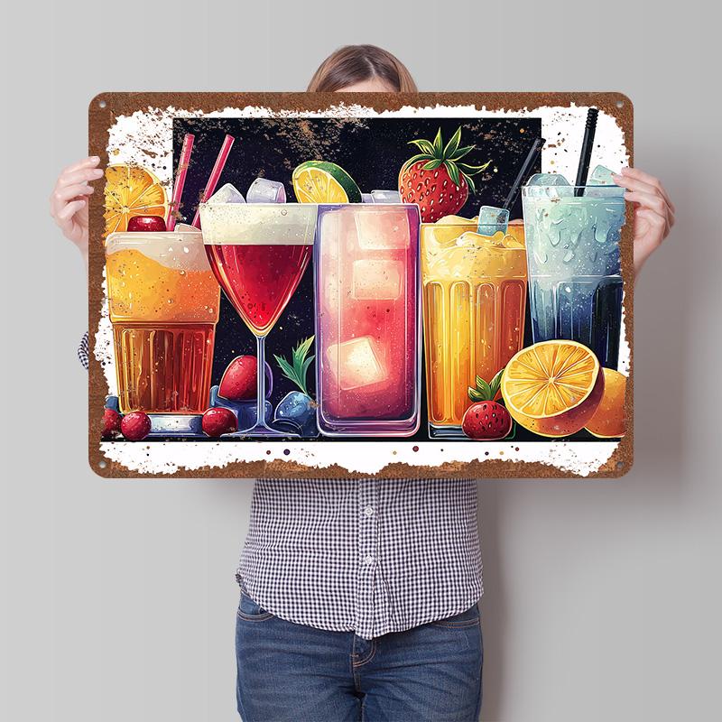Pixel Art Cocktail Collection Metal Poster Customized Wall Art Retro Vintage Tinplate Signs for Man Cave Bathroom Decor Room Men