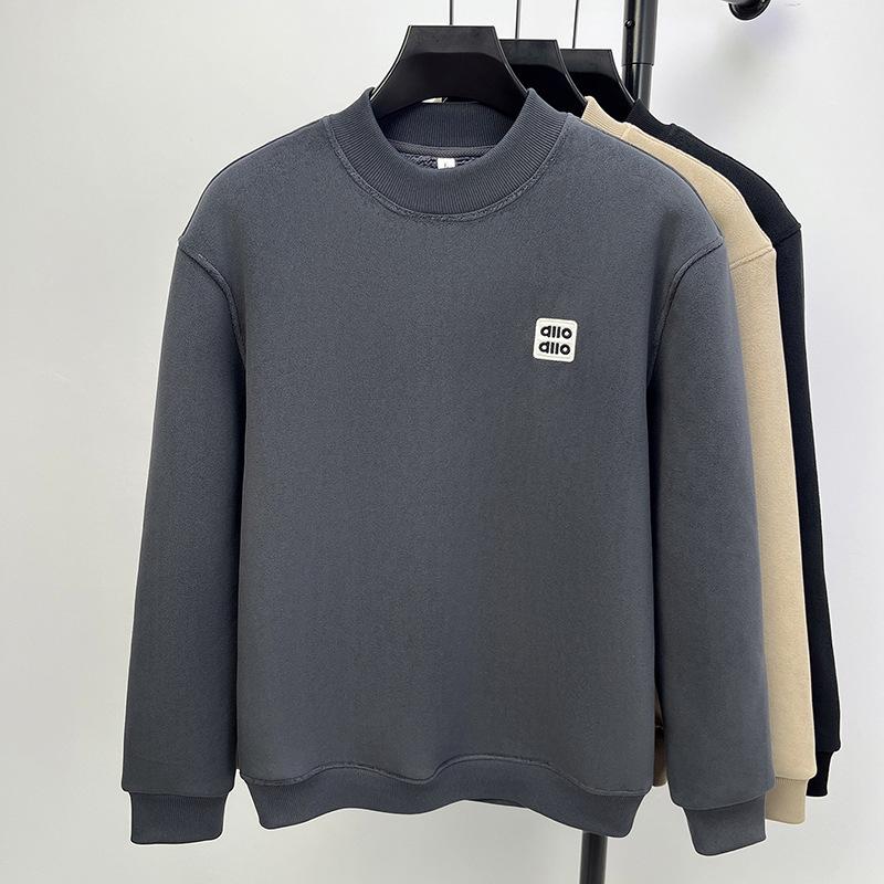 Мужская толстовка из альпаки с бархатной подкладкой, с подкладкой из флиса, универсальная базовая футболка с круглым вырезом