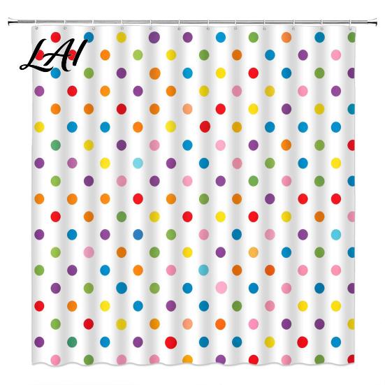 Modern Retro Style Bath Drapes Polka Dot Shower Curtain with Hooks Waterproof Fabric Bathroom Curtain Standard Size Curtains for Bathtub Decor,