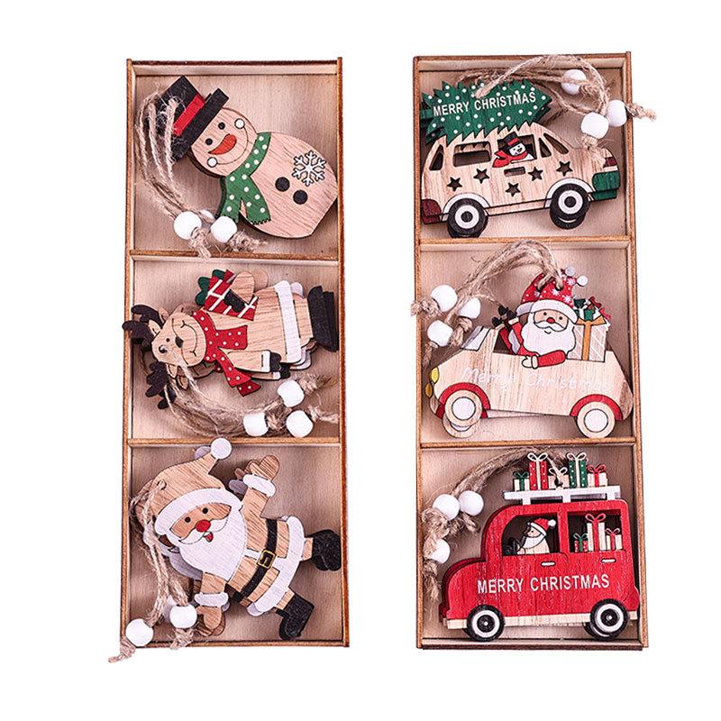 Красочные рождественские деревянные подвески подарочная коробка автомобиль Санта-Клаус подвеска Рождественская елка подвеска подарок