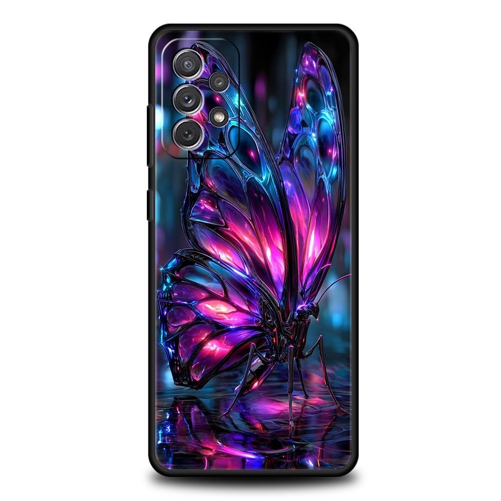 Арт Чехол-бабочка фиолетового цвета для Samsung Galaxy A55 A35 A15 A14 A13 A25 A54 A51 A71 A72 A73 A32 A52 A41 5G Мягкий TPU Чехол-сумка