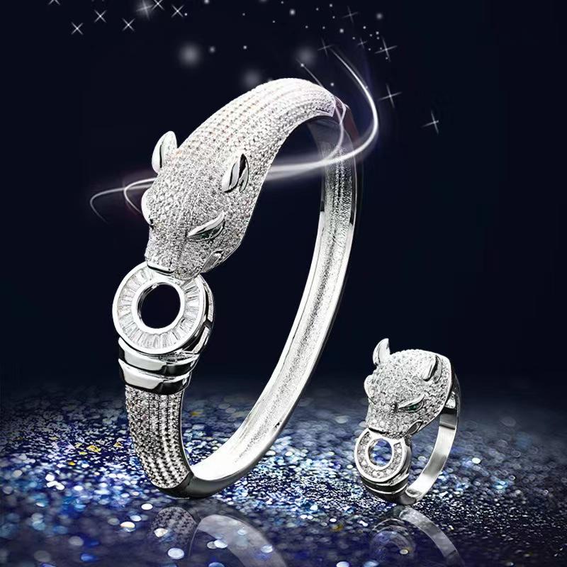 Персонализированный браслет с изображением гепарда и головы леопарда с циркониевым покрытием