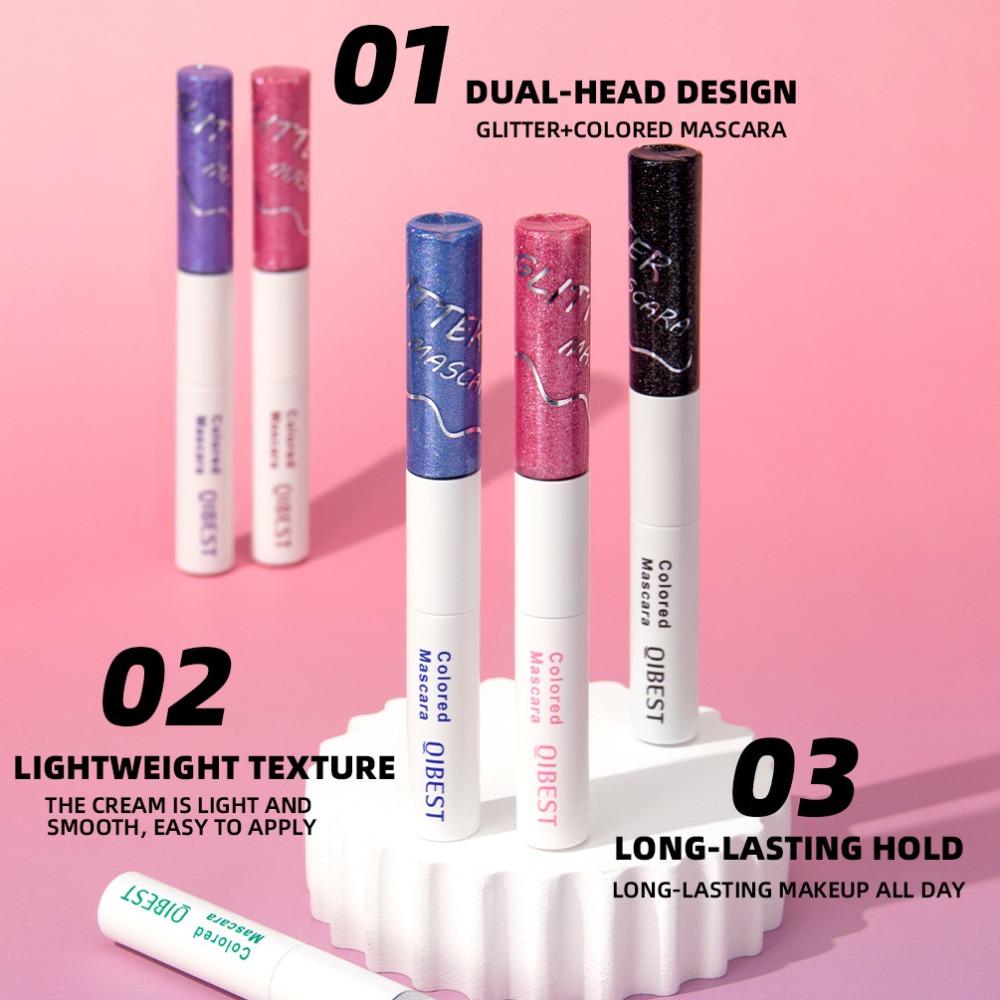 2 In 1 Dual Head Mascara Glitter Shimmer & Matte Color Waterproof Smudge Resistant Lash Makeup 6 Shades