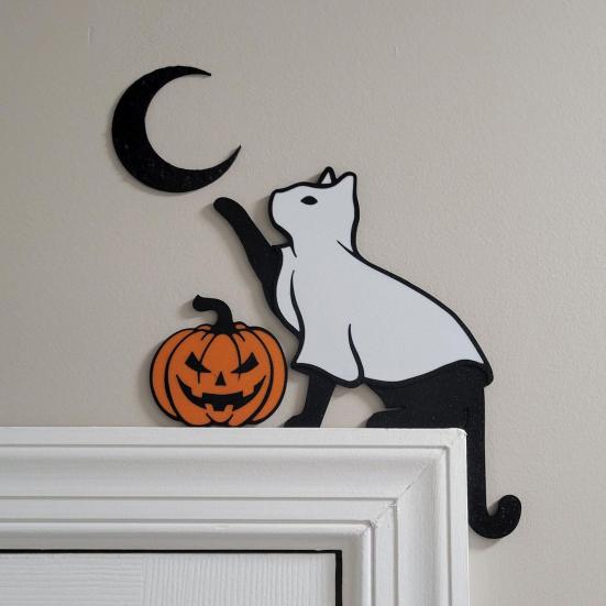 Halloween Door Topper Metal Cat Skull Witch Castle Halloween Door Wall Corner Decor Frame Sign Holiday Home Decoration