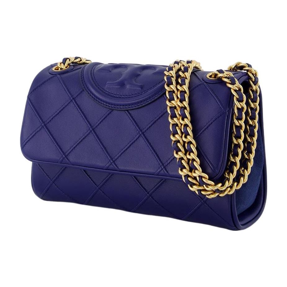 Tory Burch Fleming Diamond Pleated Adjustable Strap Napa Leather And Suede Trim Crossbody Bag Women crossbody bag Navy-Blue 139060-402
