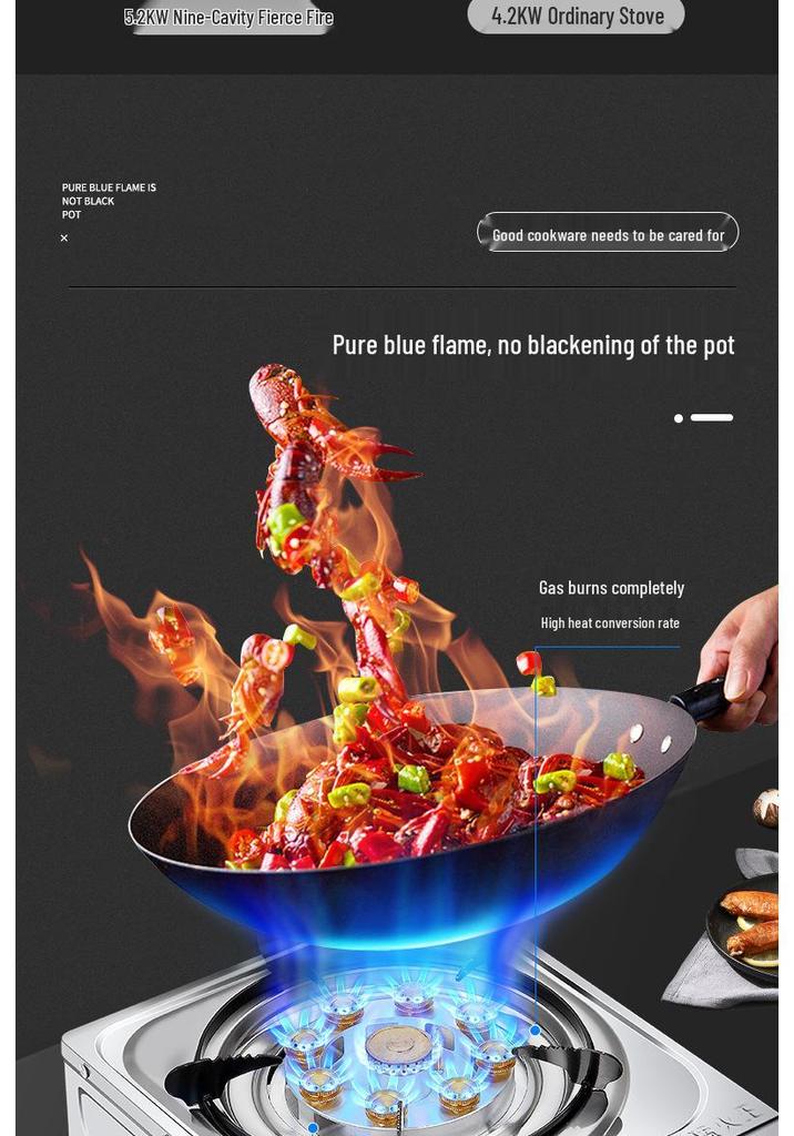 Single Burner Desktop Gas Stove with Flameout Protection - Nine Heads, Strong Flame for Natural and Liquefied Petroleum Gas.