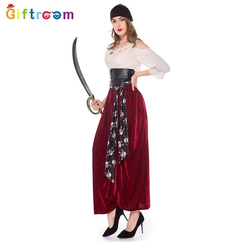 Halloween Plus Size Costume Orgy Party Adult Female Pirates of the Caribbean Long Dress Performance Costume