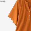 ZANZEA Women Casual Round Neck Solid Color Loose Half Sleeve Blouse
