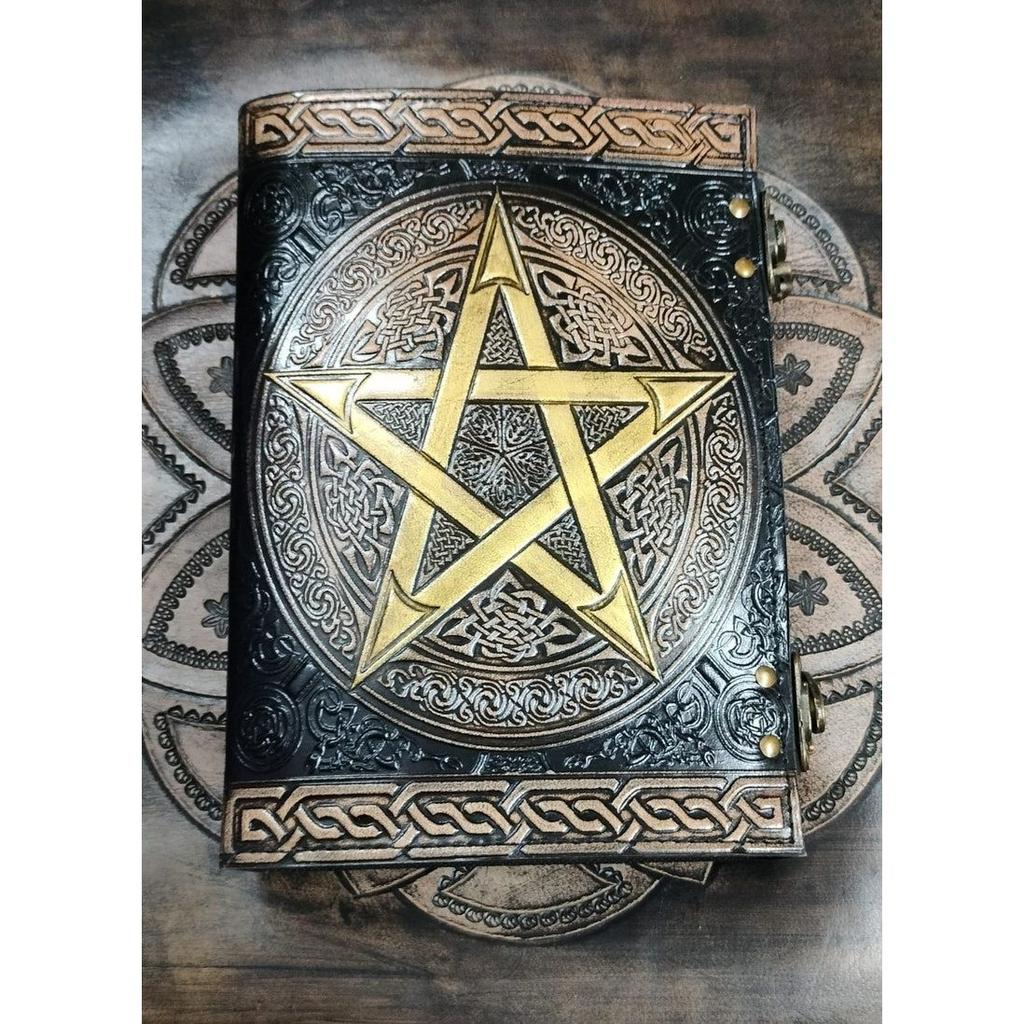 Кожаный журнал с тиснением в виде пентаграммы, кожаный журнал ручной работы, чистый кожаный блокнот, кожаный гримуар, кожаный альбом для рисования «Пентаграмма»