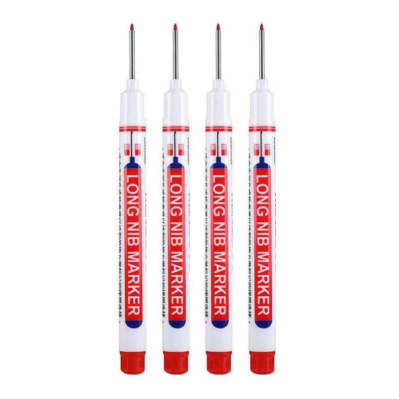 4Pcs Long Head Markers Pen Bathroom Woodworking Decoration Multifunction Deep Hole Marker Pens Pen Red Black Blue Ink