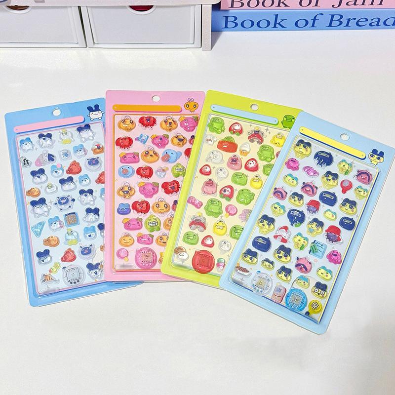 1-6pcs Tamagotchi 3D Crystal Stickers Waterdrop Cartoon Stickers Creative Gift Exchange Stickers Set Embossed Solid Stickers