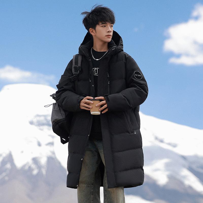 Winter new medium and long couple white duck down hooded down jacket for men and women with the same thickened warm trendy coat for men