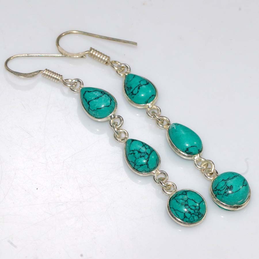Mosaic Jasper 925 Silver Plated Earrings 2.4" Unique Fashion Jewelry Trendy R0d88