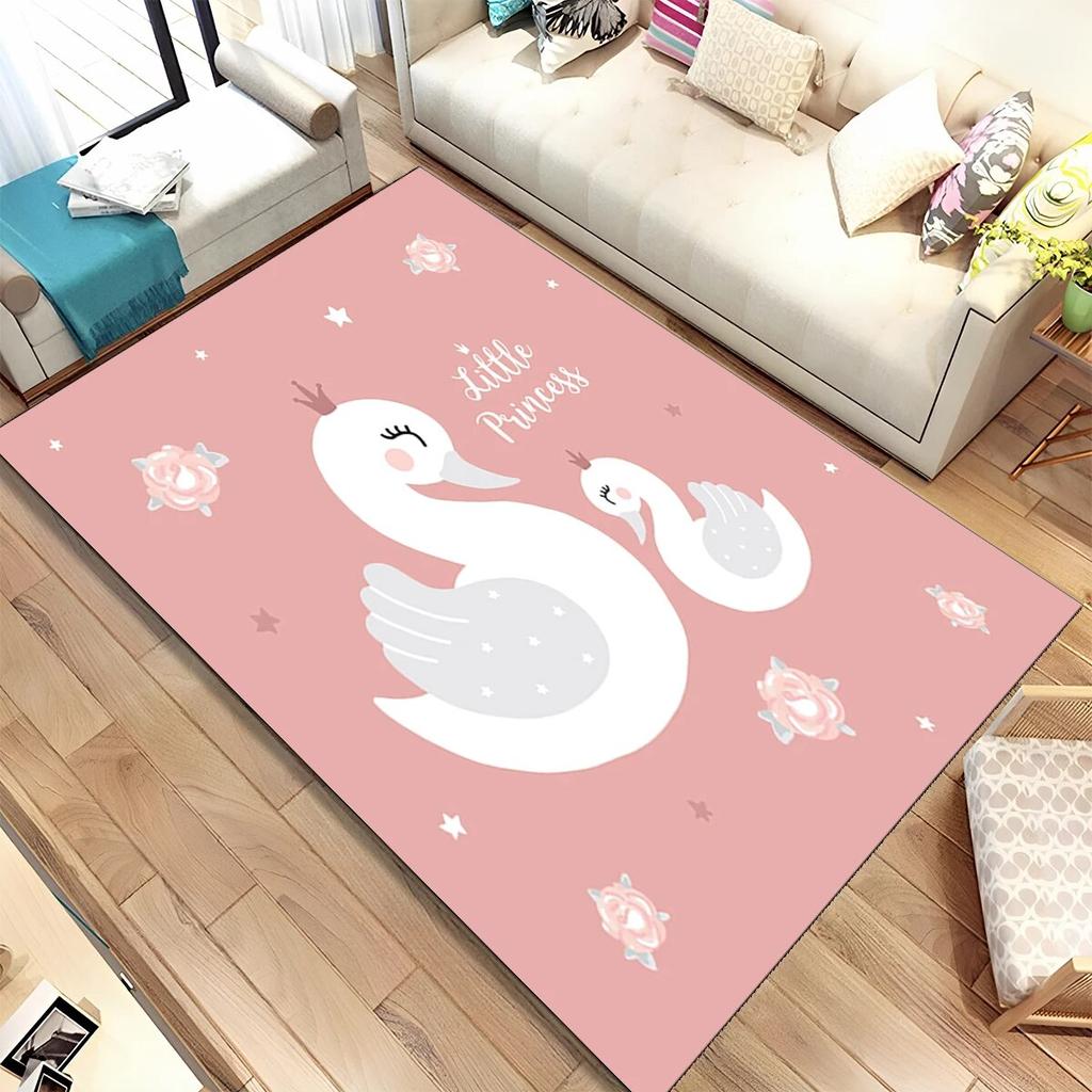 HD Cartoon Cute Swan Cygnus Area Rug,Carpet Rug for Living Room Bedroom Sofa Doormat Decoration, Kids Play Non-slip Floor Mat 3D