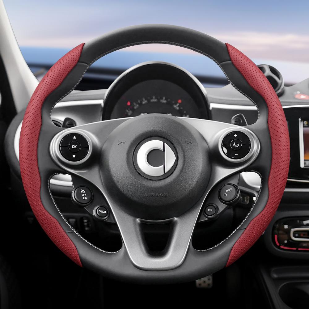 vcxja9 Suitable for Smart Breathable Hole Leather Steering Wheel Cover Segmented Quick Release Design Non-Slip and Durable Fortwo 451 450 453