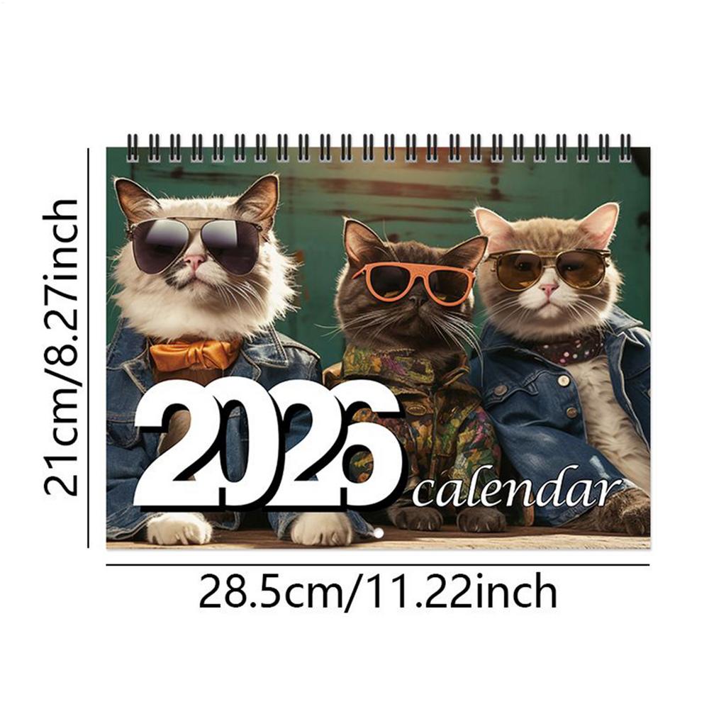 Настенный календарь 2026 года на тему кошек, 12 месяцев, модный декор с кошками, на спирали, милый планировщик для дома, офиса и семейного расписания
