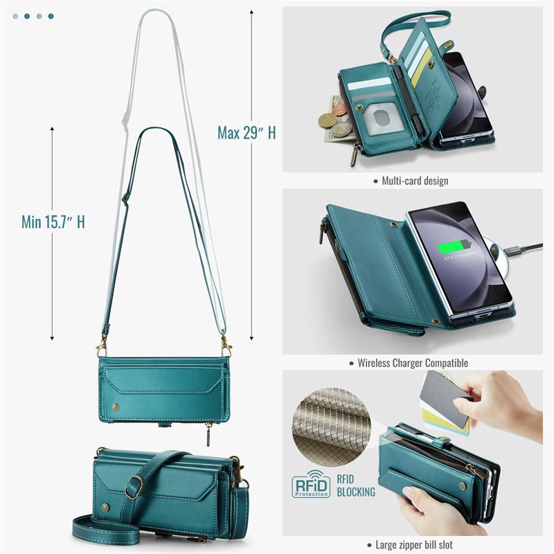 CaseMe Кожаный чехол-книжка для Samsung Galaxy Z Fold 7 5G 6 5 4 3 S26 Ultra S25 Edge S24 FE S23 S22 S21 S20 Plus Note 20 Кошелек на молнии Чехол-кардхолдер
