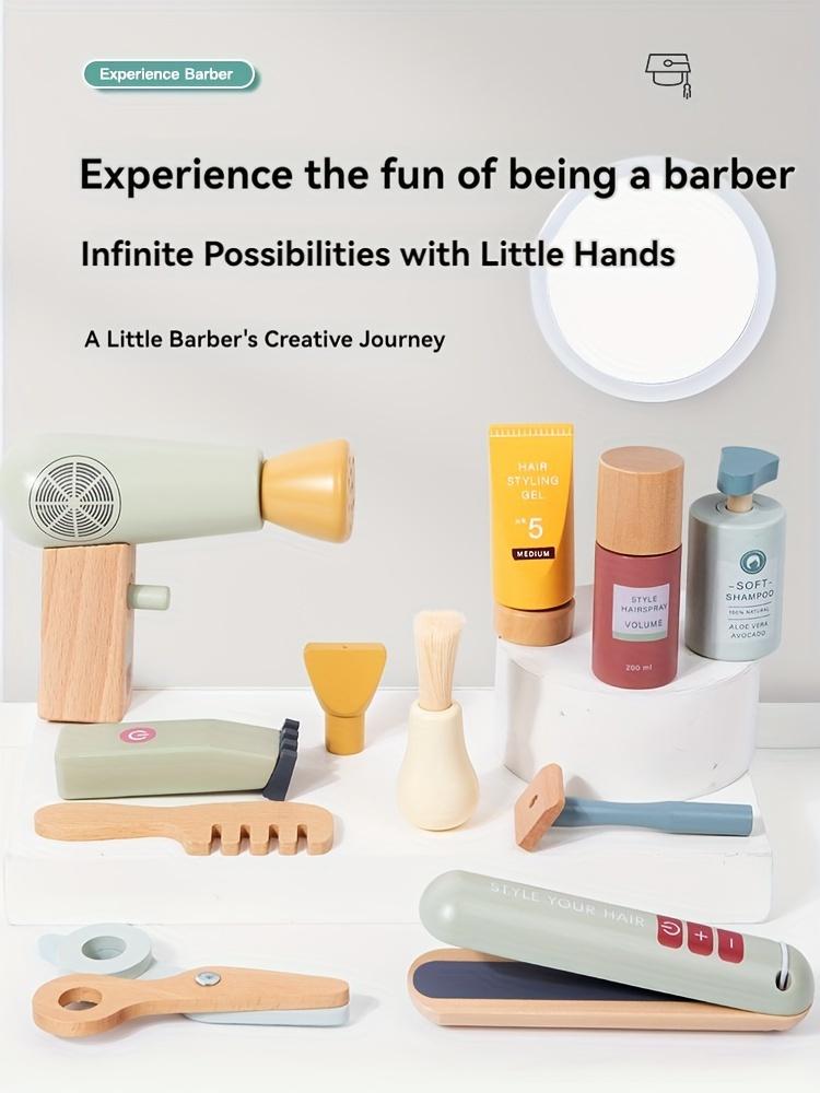 13 шт. Деревянный парикмахерский набор Набор игрушек для парикмахерской для молодежи, Деревянный набор игрушек для макияжа, Игрушка для индивидуальной прически, Набор для бритья для мальчика