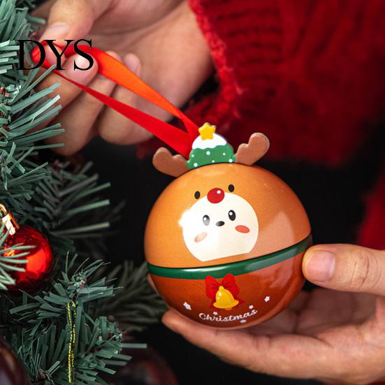 Подарочная коробка из жести, Рождественский круглый жестяной шар-украшение, Милый Санта, Олень, Пингвин, Металлическое подвесное украшение, Аксессуары для праздничного декора дома, Заполняемый