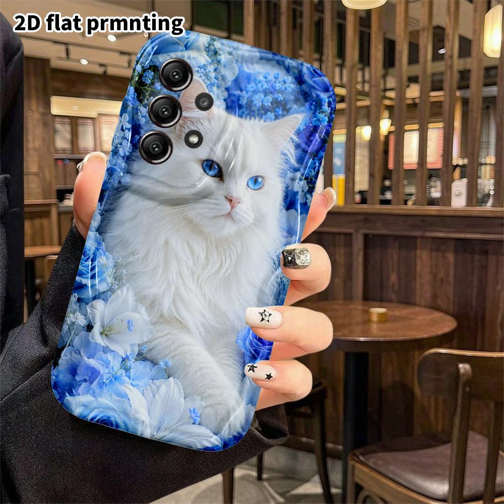 Чехол для телефона: 2D плоский защитный чехол для Samsung Galaxy A34 A35 M05 M06 S20 S22 S21 FE Plus 5G, белый длинношерстный кот, идеальный Рождественский и Хэллоуинский holi