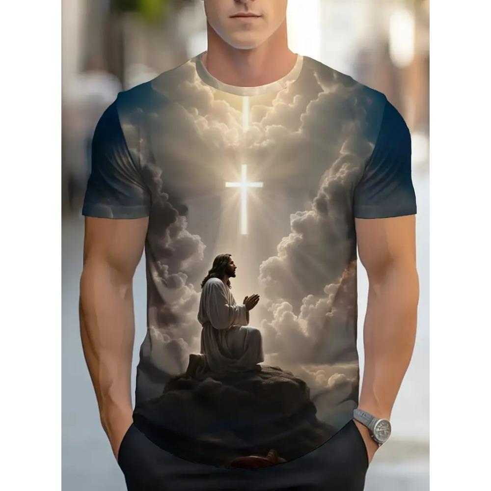 Jesus Letter Graphic Print Men's T-shirt Summer Short Sleeve T-Shirts Casual Oversized Jesus Christ Men's and Women's T-shirt Top
