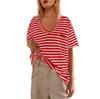 Womens Summer Tops Oversized Striped T Shirts Short Sleeve  Tunic Tops Tee Blouse