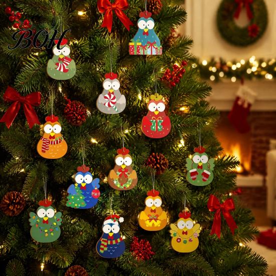 Cute Chicken Hanging Ornaments 12/24/36Pcs Christmas Chick Ornaments, Wooden Cartoon for Tree, Festive Gift Box Tags Holiday Decor Kids Family Friends