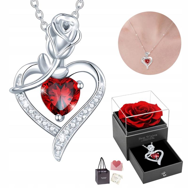 Necklace Pendant Silver Women' Rose Chain Heart CRYSTAL Gift