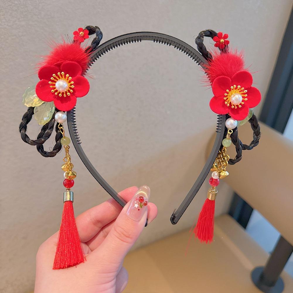 Flower Children Wig Headband Butterfly Hanfu Headwear Lovely Chinese New Year Headwear Daily