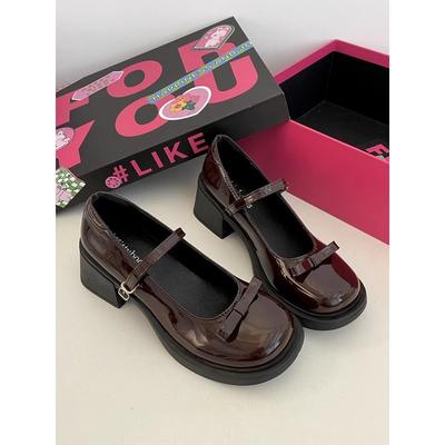 Туфли Мэри Джейн с бантом Женские модные универсальные туфли из маленькой кожи с юбкой Одинарные туфли Коричневые