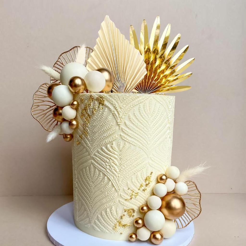 Palm Leaves Cake Decorations Balls Cake Toppers for Birthday Wedding Anniversary Baby Shower Party Supplies