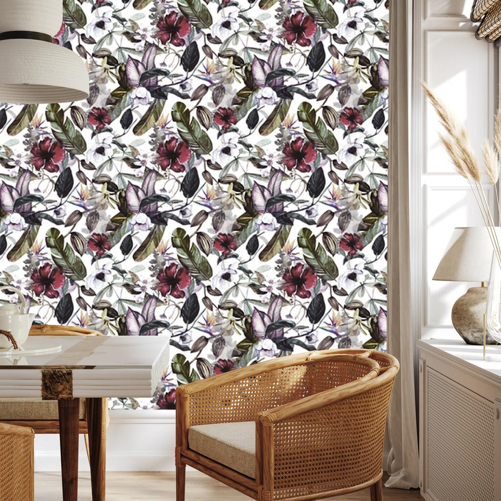 Tropical Leaves Flowers Wallpaper for Living Room and Bedroom 50x1000