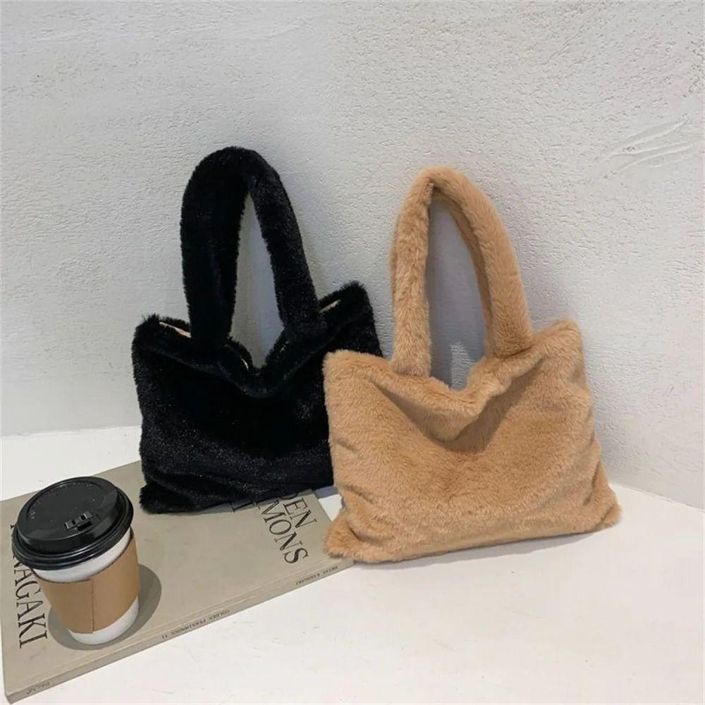 Plush Shoulder Bag Cute Hand Bag Versatile Tote Bag  Female