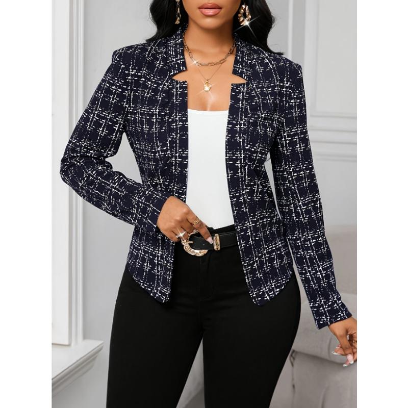 Women's Lightweight Plaid Long Sleeve Jacket - Stylish Open Front Outerwear for Spring & Fall, Black & White Houndstooth Pattern,