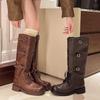 2025 Women's Retro Over-the-Knee High-Top Boots, Versatile Autumn/Winter In Paris Gray & Dark Brown