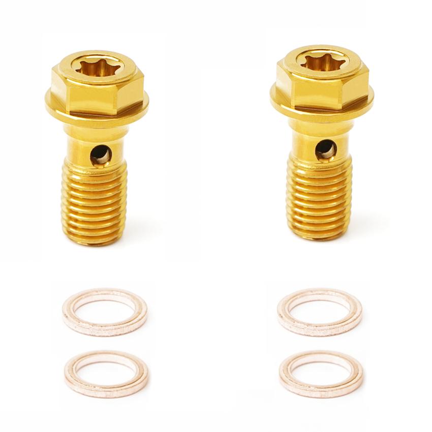 Универсальные золотые винты M10X1.25 Banjo из нержавеющей стали для мотоцикла, тормозная трубка, шланг, тормозной суппорт, желтые винты для масляных форсунок