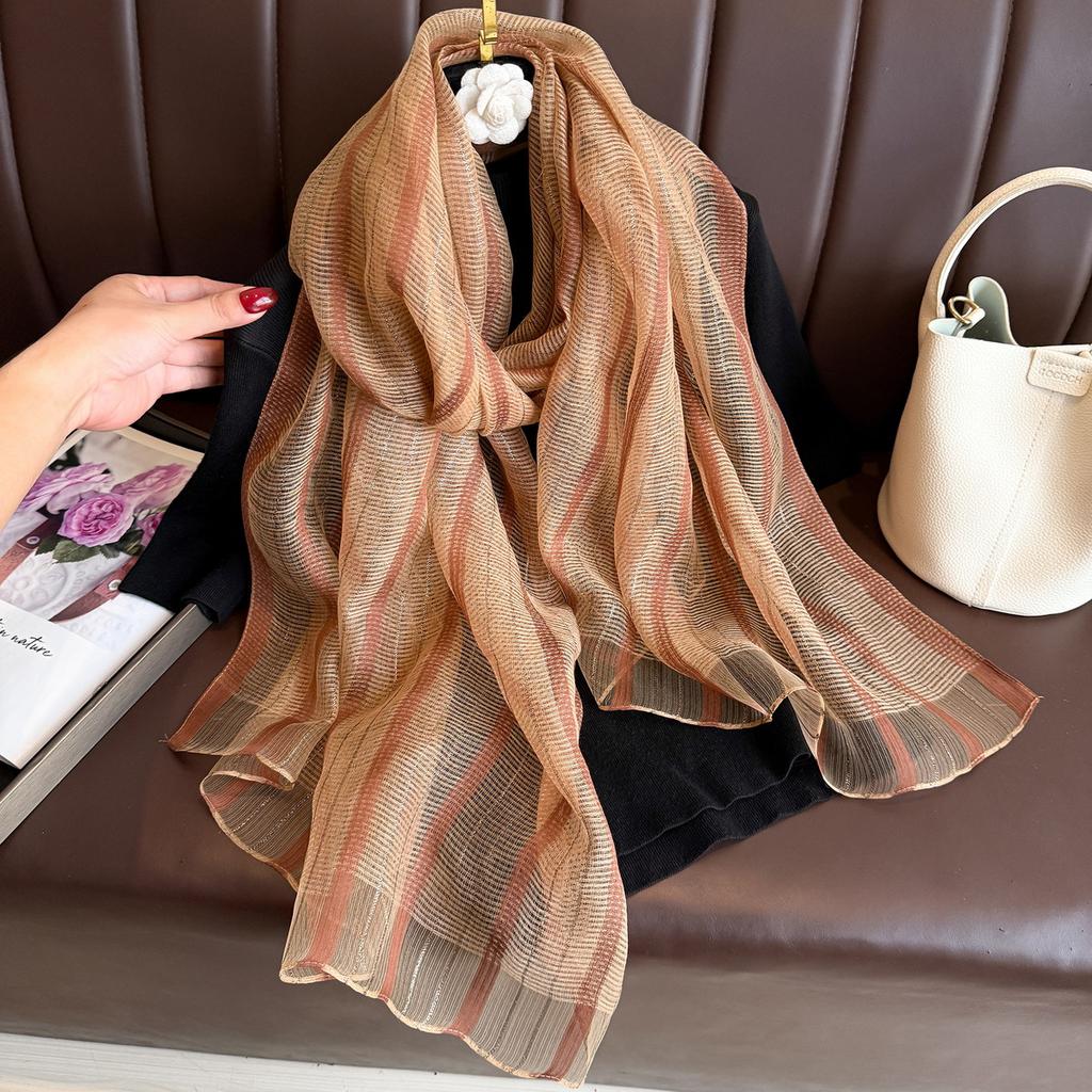 Бренд Женский шелковый шарф Женский полосатый Фуляр Женский Пашмина Шали и накидки Большого размера Шарфы Пляжное полотенце Бандана Мусульманский хиджаб