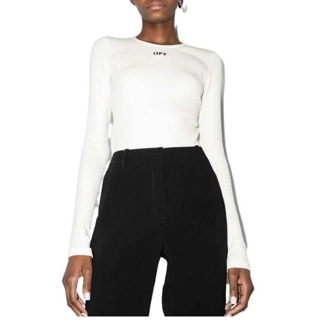 Off White Womens/Ladies Logo Ribbed Long-Sleeved Bodysuit