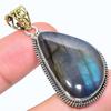 Natural Labradorite Gemstone 925 Sterling Silver Two Tone Pendant 2.01" C8k89