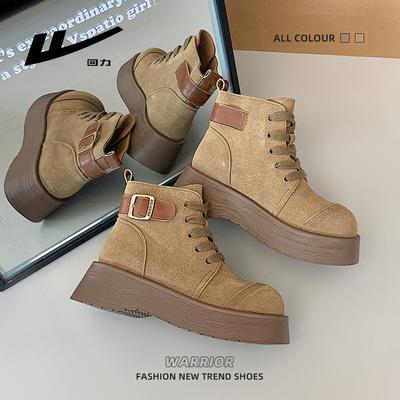 Модные ретро ботинки Мартин с пряжкой и шнуровкой, короткие ботинки на платформе с высоким голенищем, длинные, новые осенние женские туфли