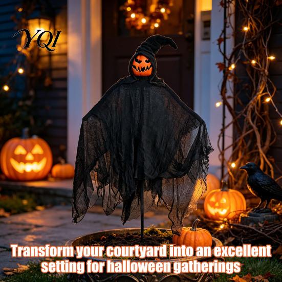 Large Witch Props for Garden Halloween Ground Stake, Black Robe And Pointed Hat Spooky Unique Outdoor Ornaments Figures, Weather Resistant Yard Party