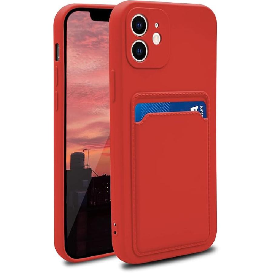 Silicone Phone Case with Card Holder & Camera Lens Protection (for iPhone 12 6.1 Inch) - Pink