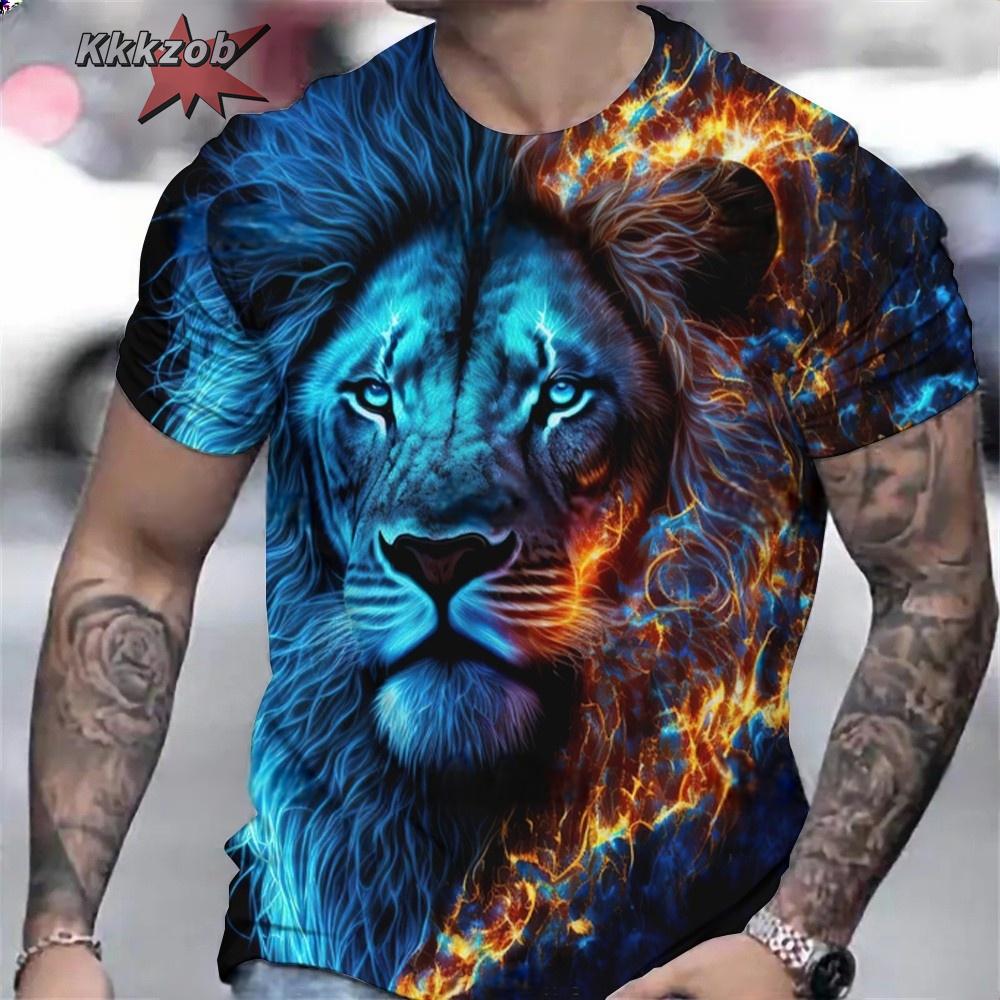Мужские футболки Футболка с принтом свирепого тигра 3D Животное Летняя с коротким рукавом Мужские футболки оверсайз Повседневные топы Футболки Мужская одежда