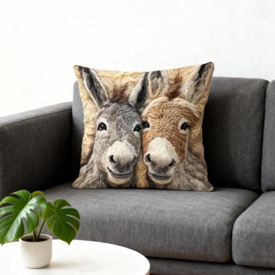 Laughing Donkeys Throw Pillow Cute Donkey Square Cushion with Removable Cover Farmhouse Decorative Cushion for Home Couch Sofa Bed Patio Car Decor