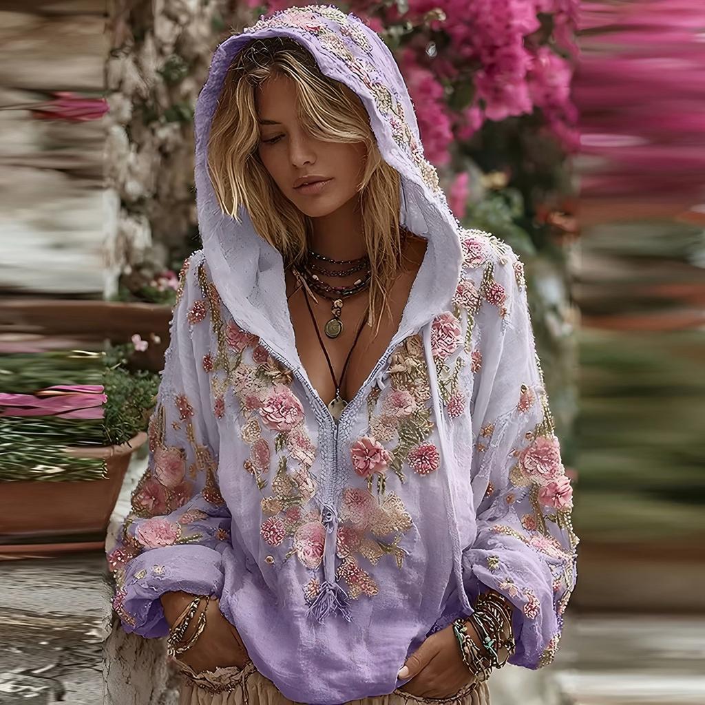 Женский модный худи с длинными рукавами, винтажным цветочным принтом, повседневный свитшот
