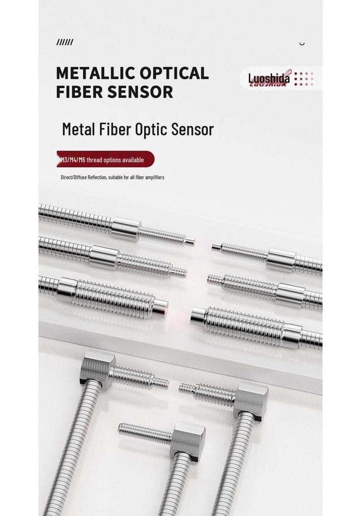 Metal Sheathed Fiber Optic Sensor Amplifier with Right Angle Elbow and Extended Reflective Through-Beam Cable