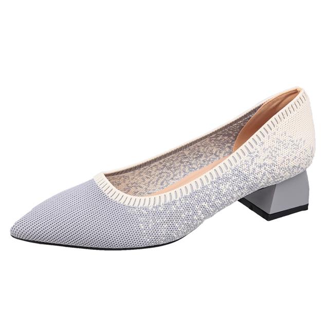 Вязаные туфли-лодочки на квадратном каблуке, женские туфли разных цветов без шнуровки на высоком каблуке, женские сексуальные офисные туфли с острым носком на мягкой подошве