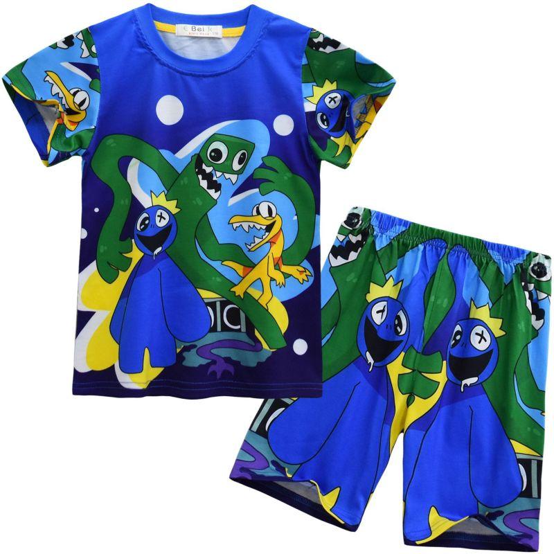 Rainbow Friends Pajamas Set Summer Children Short Sleeve T Shirt Sleepwear Pyjamas Cartoon Blue Monster Baby Suit Clothing